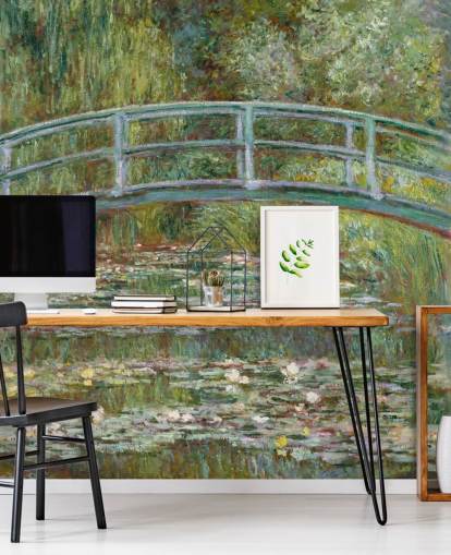 mural de pared de bellas artes llamado Puente sobre un estanque de nenúfares de Monet para salas de estar y dormitorios
