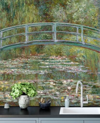 kunstveggmaleri kalt Bridge over a Pond of Water Lilies av Monet for stuer og soverom