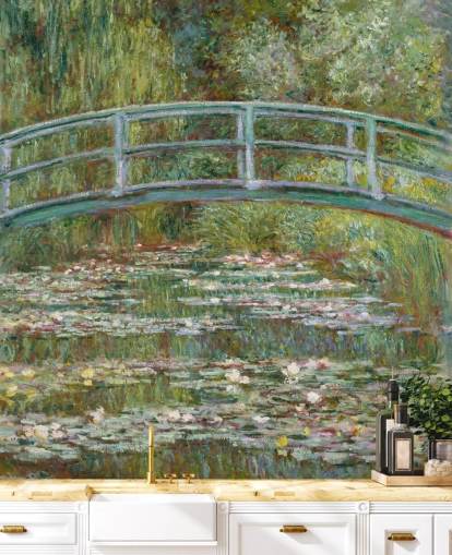 kunstmuurschildering genaamd Bridge over a Pond of Water Lilies van Monet voor woonkamers en slaapkamers