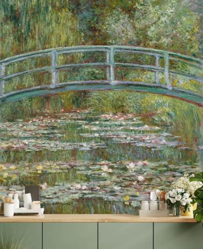 kunstmuurschildering genaamd Bridge over a Pond of Water Lilies van Monet voor woonkamers en slaapkamers kunstmuurschildering genaamd Bridge over a Pond of Water Lilies van Monet voor woonkamers en slaapkamers