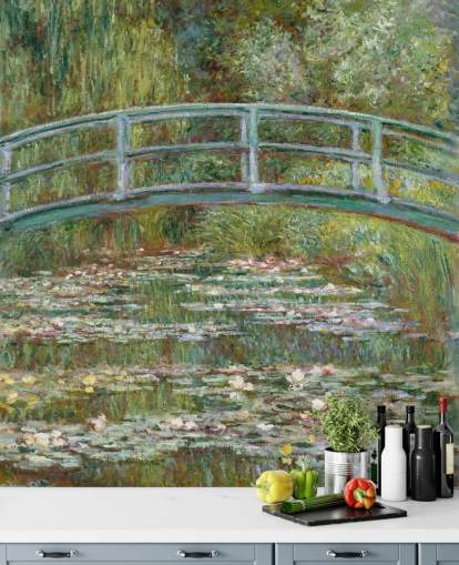 kunstveggmaleri kalt Bridge over a Pond of Water Lilies av Monet for stuer og soverom