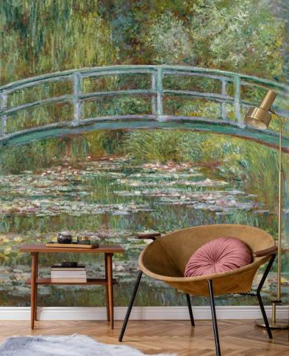 mural de parede de belas artes chamado Bridge over a Pond of Water Lilies de Monet para salas de estar e quartos