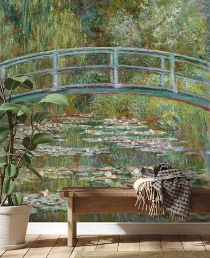 fresque murale d'art intitulée Bridge over a Pond of Water Lilies de Monet pour les salons et les chambres