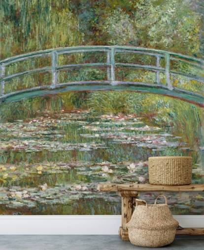 mural de pared de bellas artes llamado Puente sobre un estanque de nenúfares de Monet para salas de estar y dormitorios