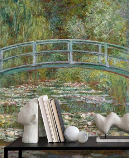 mural de pared de bellas artes llamado Puente sobre un estanque de nenúfares de Monet para salas de estar y dormitorios