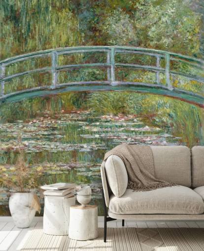mural de parede de belas artes chamado Bridge over a Pond of Water Lilies de Monet para salas de estar e quartos