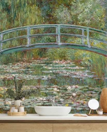 mural de pared de bellas artes llamado Puente sobre un estanque de nenúfares de Monet para salas de estar y dormitorios mural de pared de bellas artes llamado Puente sobre un estanque de nenúfares de Monet para salas de estar y dormitorios