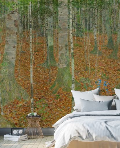 konstväggmålning kallad The Birch Wood av Claude Monet för sovrum, vardagsrum och kontor