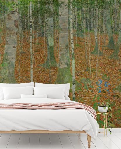 mural de parede de belas artes chamado The Birch Wood de Claude Monet para quartos, salas de estar e escritórios