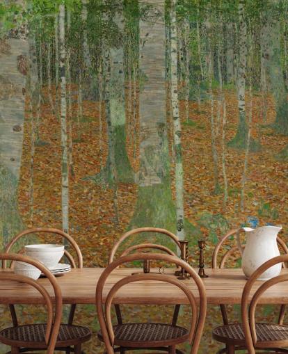 kunstmuurschildering genaamd The Birch Wood van Claude Monet voor slaapkamers, woonkamers en kantoren