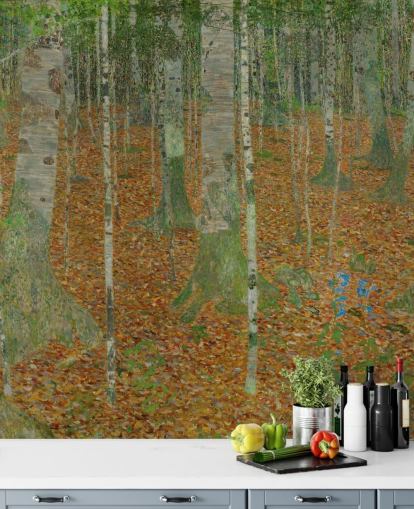 fine art wall mural called The Birch Wood by Claude Monet for bedrooms, living rooms and offices