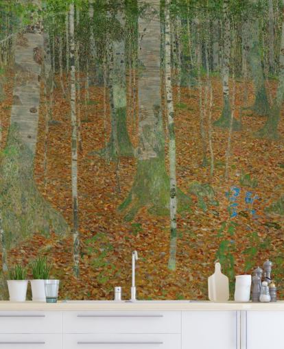 Kunsttapete namens The Birch Wood von Claude Monet für Schlafzimmer, Wohnzimmer und Büros Kunsttapete namens The Birch Wood von Claude Monet für Schlafzimmer, Wohnzimmer und Büros