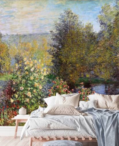 mural de papel de parede de belas artes chamado Corner of the Garden at Montgeron, de Claude Monet