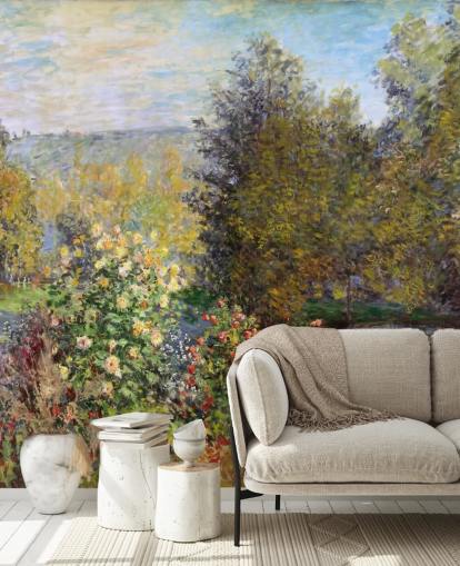 Kunsttapete mit dem Titel Ecke des Gartens in Montgeron von Claude Monet