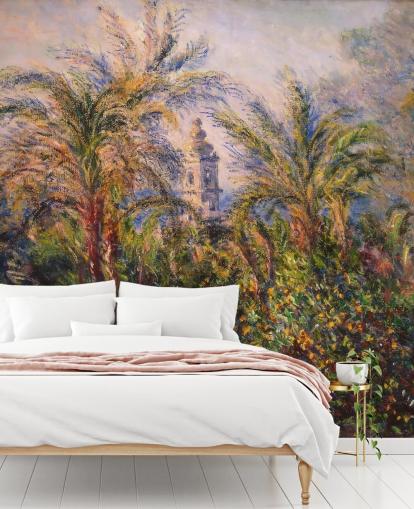 Claude Monet'n taidetaustakuvamaalaus nimeltä Garden in Bordighera makuuhuoneisiin ja oleskelutiloihin