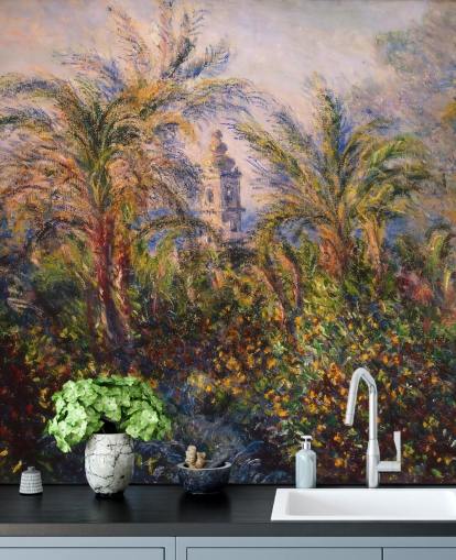 konsttapet väggmålning som heter Garden in Bordighera av Claude Monet för sovrum och lounger