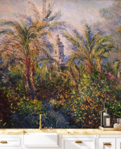 konsttapet väggmålning som heter Garden in Bordighera av Claude Monet för sovrum och lounger