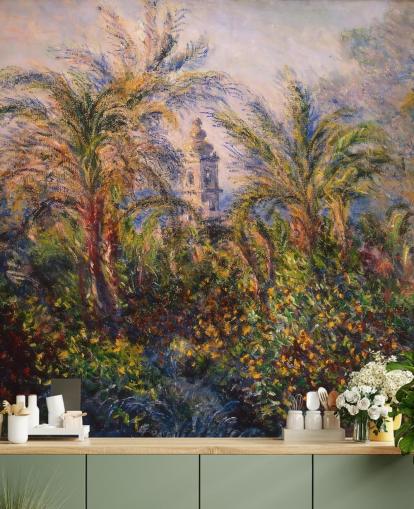 fine art behangmuurschildering genaamd Garden in Bordighera van Claude Monet voor slaapkamers en lounges fine art behangmuurschildering genaamd Garden in Bordighera van Claude Monet voor slaapkamers en lounges