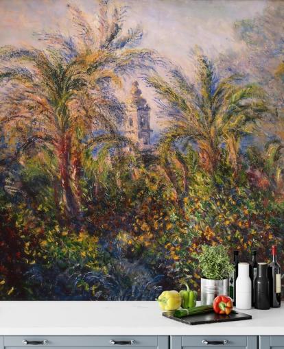mural de papel de parede de belas artes chamado Garden in Bordighera de Claude Monet para quartos e salões