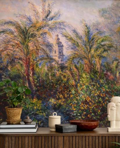 fine art wallpaper mural called Garden in Bordighera by Claude Monet for bedrooms and lounges