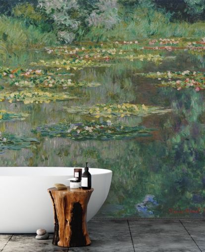 mural de papel pintado de bellas artes llamado Le Bassin des Nympheas de Monet para dormitorios, baños y salones