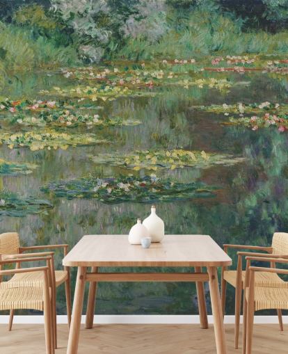 mural de papel pintado de bellas artes llamado Le Bassin des Nympheas de Monet para dormitorios, baños y salones mural de papel pintado de bellas artes llamado Le Bassin des Nympheas de Monet para dormitorios, baños y salones