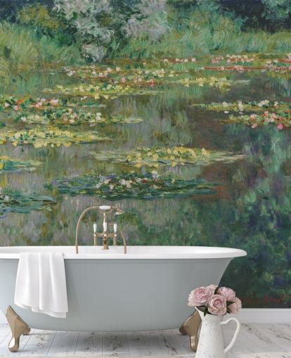 Kunsttapete mit dem Titel Le Bassin des Nympheas von Monet für Schlafzimmer, Badezimmer und Lounges