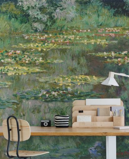 mural de papel pintado de bellas artes llamado Le Bassin des Nympheas de Monet para dormitorios, baños y salones