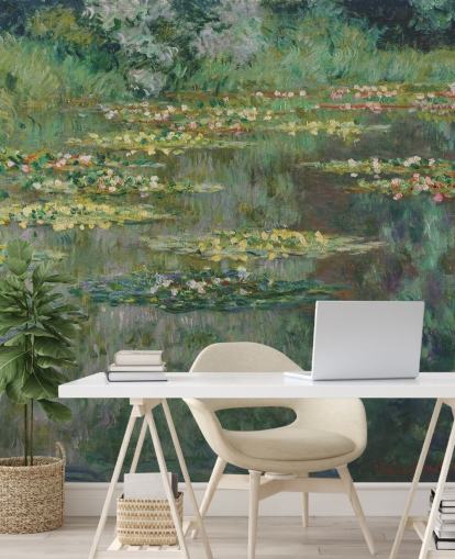 mural de papel pintado de bellas artes llamado Le Bassin des Nympheas de Monet para dormitorios, baños y salones