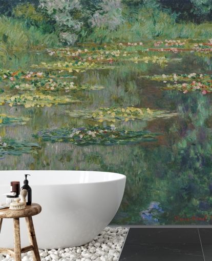 mural de papel pintado de bellas artes llamado Le Bassin des Nympheas de Monet para dormitorios, baños y salones
