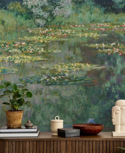 mural de papel de parede de belas artes chamado Le Bassin des Nympheas de Monet para quartos, banheiros e lounges