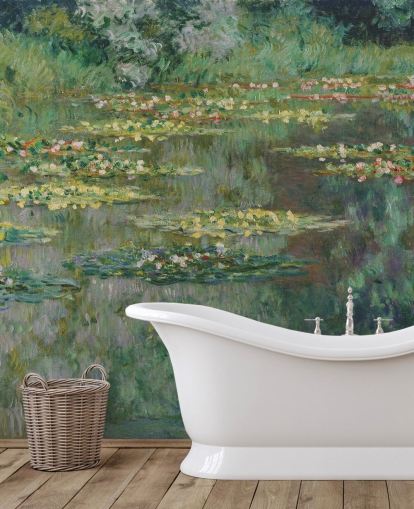 mural de papel pintado de bellas artes llamado Le Bassin des Nympheas de Monet para dormitorios, baños y salones