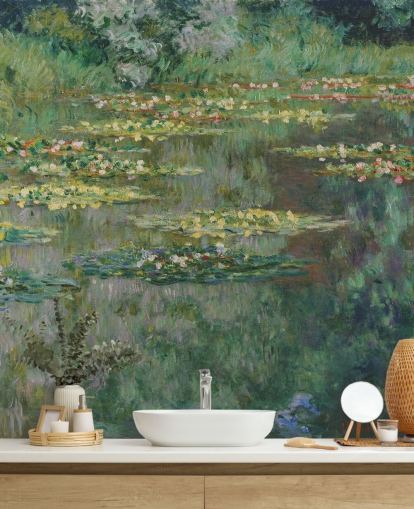 konsttapet väggmålning som heter Le Bassin des Nympheas av Monet för sovrum, badrum och lounger