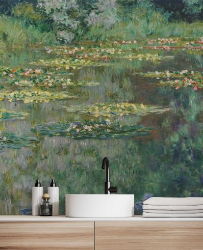 mural de papel de parede de belas artes chamado Le Bassin des Nympheas de Monet para quartos, banheiros e lounges