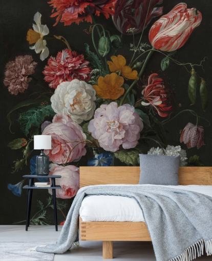 blomsterkunst tapet veggmaleri kalt Stilleben med blomster i en glassvase av Jan Davidsz. de Heem for soverom og salonger blomsterkunst tapet veggmaleri kalt Stilleben med blomster i en glassvase av Jan Davidsz. de Heem for soverom og salonger