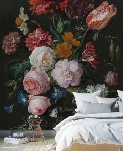 papier peint d'art floral intitulé Still Life with Flowers in a Glass Vase de Jan Davidsz. de Heem pour les chambres et les salons