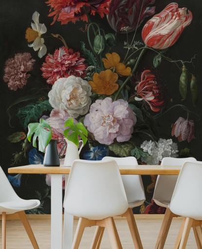 blommig konst tapet väggmålning kallad Stilleben med blommor i en glasvas av Jan Davidsz. de Heem för sovrum och lounger blommig konst tapet väggmålning kallad Stilleben med blommor i en glasvas av Jan Davidsz. de Heem för sovrum och lounger