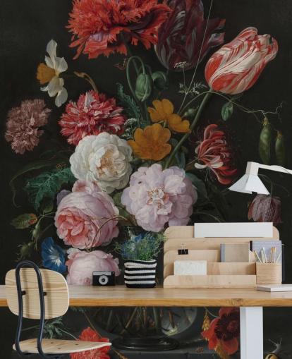 papier peint d'art floral intitulé Still Life with Flowers in a Glass Vase de Jan Davidsz. de Heem pour les chambres et les salons