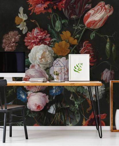 blomsterkunst tapet veggmaleri kalt Stilleben med blomster i en glassvase av Jan Davidsz. de Heem for soverom og salonger blomsterkunst tapet veggmaleri kalt Stilleben med blomster i en glassvase av Jan Davidsz. de Heem for soverom og salonger