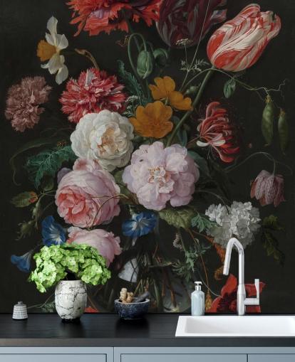 papier peint d'art floral intitulé Still Life with Flowers in a Glass Vase de Jan Davidsz. de Heem pour les chambres et les salons