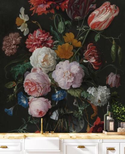 blomsterkunst tapet veggmaleri kalt Stilleben med blomster i en glassvase av Jan Davidsz. de Heem for soverom og salonger blomsterkunst tapet veggmaleri kalt Stilleben med blomster i en glassvase av Jan Davidsz. de Heem for soverom og salonger