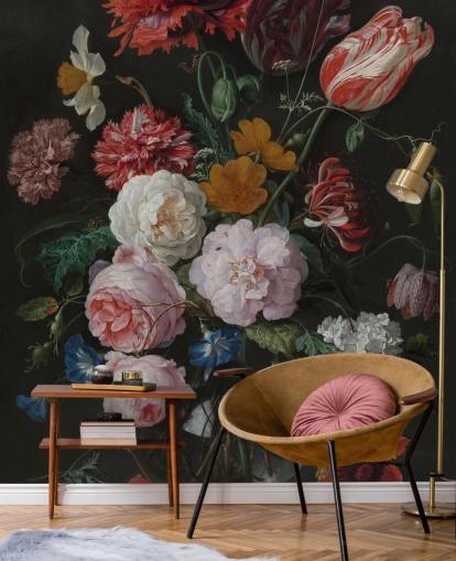 kunstbehang met bloemen genaamd Still Life with Flowers in a Glass Vase van Jan Davidsz. de Heem voor slaapkamers en lounges kunstbehang met bloemen genaamd Still Life with Flowers in a Glass Vase van Jan Davidsz. de Heem voor slaapkamers en lounges