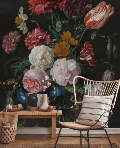 blomsterkunst tapet veggmaleri kalt Stilleben med blomster i en glassvase av Jan Davidsz. de Heem for soverom og salonger blomsterkunst tapet veggmaleri kalt Stilleben med blomster i en glassvase av Jan Davidsz. de Heem for soverom og salonger