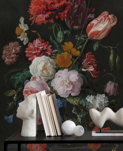 kunstbehang met bloemen genaamd Still Life with Flowers in a Glass Vase van Jan Davidsz. de Heem voor slaapkamers en lounges kunstbehang met bloemen genaamd Still Life with Flowers in a Glass Vase van Jan Davidsz. de Heem voor slaapkamers en lounges