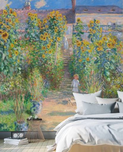 papel de parede de belas artes chamado The Artist's Garden at Vetheuil, de Claude Monet, para quartos e salas de estar