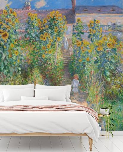 kunstbehang genaamd The Artist's Garden at Vetheuil van Claude Monet voor slaapkamers en woonkamers