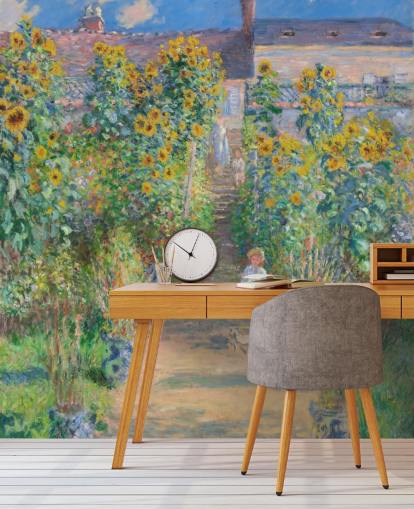 Claude Monet'n taide-taustakuva nimeltä Taiteilijan puutarha Vetheuilissa makuuhuoneisiin ja olohuoneisiin Claude Monet'n taide-taustakuva nimeltä Taiteilijan puutarha Vetheuilissa makuuhuoneisiin ja olohuoneisiin