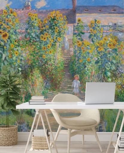 papel de parede de belas artes chamado The Artist's Garden at Vetheuil, de Claude Monet, para quartos e salas de estar papel de parede de belas artes chamado The Artist's Garden at Vetheuil, de Claude Monet, para quartos e salas de estar
