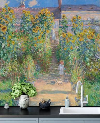 papel de parede de belas artes chamado The Artist's Garden at Vetheuil, de Claude Monet, para quartos e salas de estar