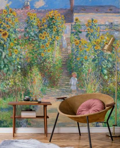 kunstbehang genaamd The Artist's Garden at Vetheuil van Claude Monet voor slaapkamers en woonkamers kunstbehang genaamd The Artist's Garden at Vetheuil van Claude Monet voor slaapkamers en woonkamers